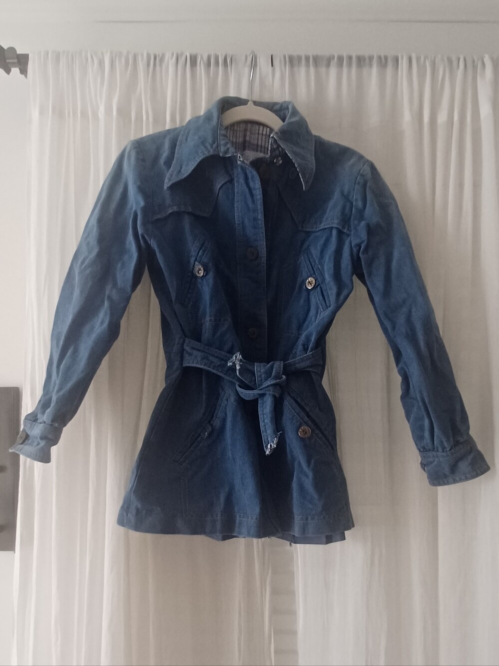 Classic Vintage Blue Denim Belted Jacket - Women